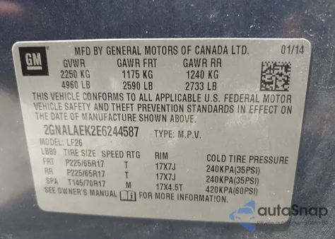 2014 Chevrolet Equinox Ls z USA, uszkodzony, nr VIN 2GNALAEK2E6244587